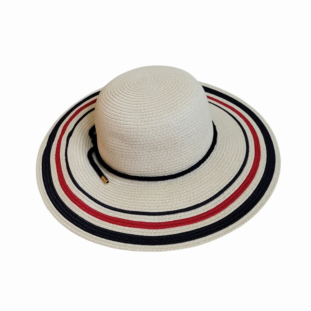 Talbots Striped Paper Straw‎ Wide Brim Summer Sun Beach Hat